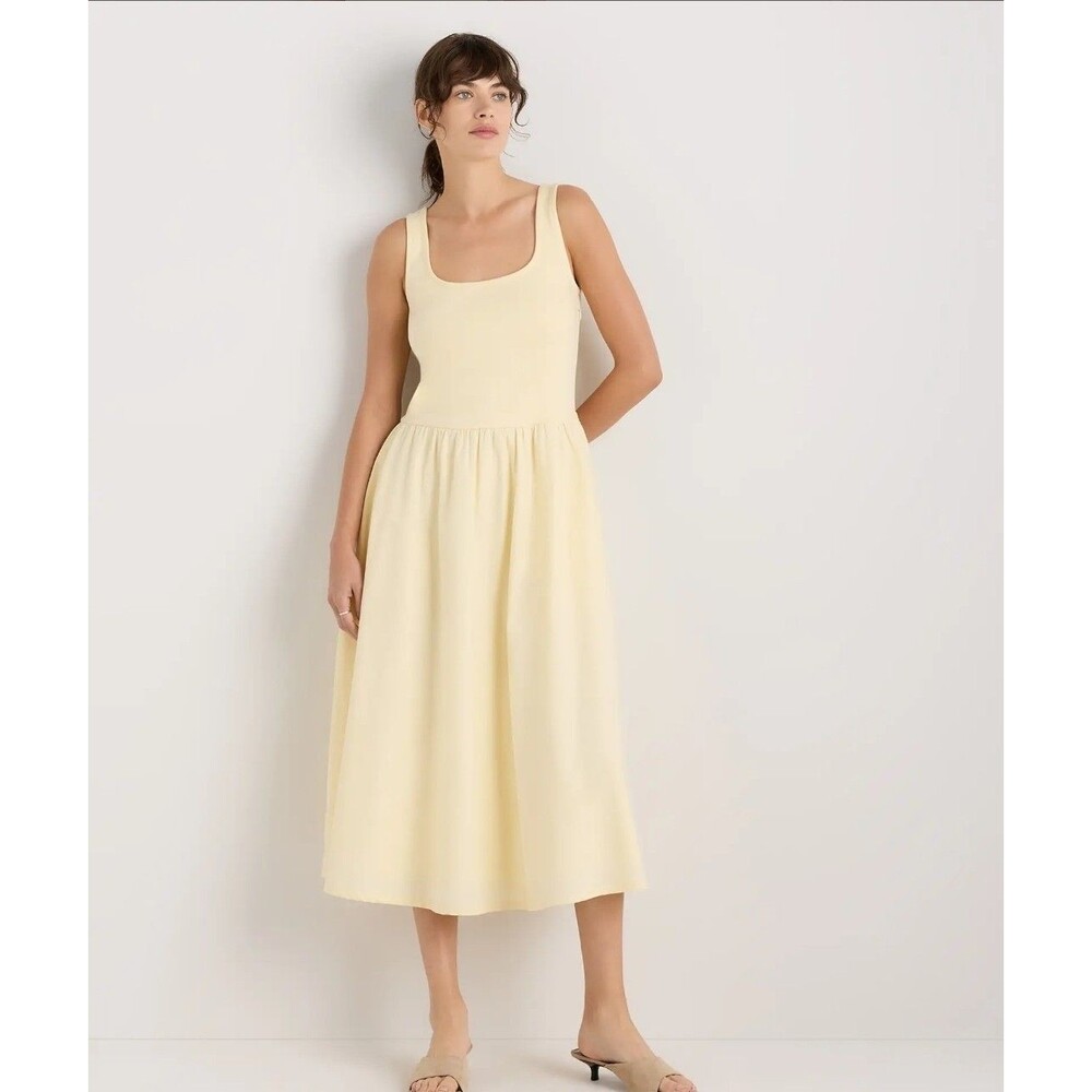 Quince Mixed Media Maxi Tank Dress Small Organic Cotton Custard Yellow Pockets